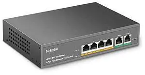FOR 4 Port PoE Switch with 2 Uplink Ethernet Port, 78W High Power, Support IEEE802.3af/at, Fanless Metal Plug & Play PoE+