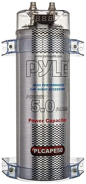 FOR-5.0 Farad Digital Power Capacitor - High-Performance Car Audio Accessory with Blue Digital Display, Voltage Readout, Over Voltage Protection, Mounting Hardware, DC 12-24V -  PLCAPE50