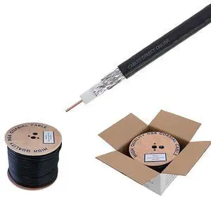 for500ft Dual Shield Coaxial Cable 18 AWG Copper Clad Steel Conductor Foam PE Core 60 aluminum braid PVC Jacket Reel in Box 500FT Black