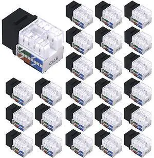for25-Pack Cat6 RJ45 90-Degree Keystone Jack Insert, Ethernet UTP Cat6 Keystone Jacks (Black) UL Listed
