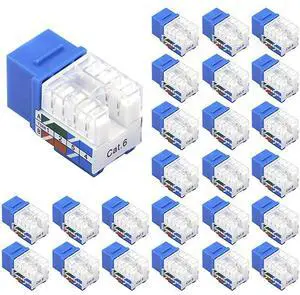 25Pack RJ45 Cat6 Keystone Jack 90 Degree Insert Punch Down Keystone Jack AdapterBlue UL Listed