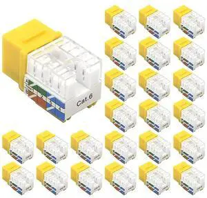 25Pack Cat6 RJ45 90 Degree Keystone Jack Punch Down Keystone Jack AdapterYellow UL Listed