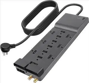 12Outlet Power Strip Surge Protector w Flat Plug 10ft Cord Ideal for Computers Home Theater Appliances Office Equipment 4156 Joules