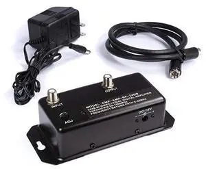 24db Distribution Amplifier | Digital TV Antenna Booster Signal Amplifier Adjustable BoostGain NTSC ATSC FM UHF VHF 1000 MHz Includes RG6 Coaxial Cable