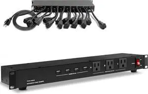 19 Outlet 1U 19quot Rackmount PDU Power Distribution Supply Center Conditioner Strip Unit Surge Protector 15 Amp Circuit Breaker 4 USB Multi Device Charge Ports 15FT Cord PCO865