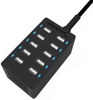 60 Watt 12 Amp 10Port UL Certified FamilySized Desktop USB Rapid Charger Smart USB Ports with Auto Detect Technology Black AXTPCS