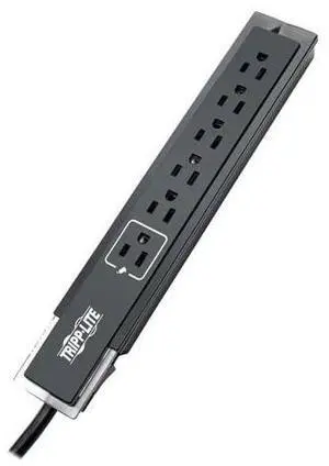 6 Outlet Surge Protector Power Strip Black 6ft Cord TelFaxModem Protection RightAngle Plug $75K Insurance TLP606SSTELB