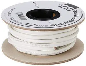 Access Series 12 Gauge AWG CL2 Rated 2 Conductor Speaker Wire Cable 50ft Fire Safety In Wall Rated Jacketed In White PVC material 999 OxygenFree Pure Bare Copper