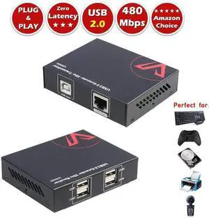 AV Access USB Extender 196ft/60M Over Cat5e/6, 4 USB 2.0 Ports, Plug and Play, No Driver, Supports All Operating System, Two Webcams Work Synchronously, Keyboard and Mouse for Office USB Extender