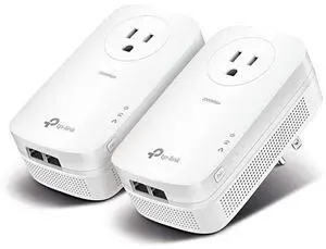 AV2000 Powerline Adapter 2 Gigabit Ports Ethernet Over Power PlugPlay Power Saving 2x2 MIMO Noise Filtering Extra Power Socket for other Devices Ideal for Gaming TLPA9020P KIT