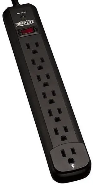 FOR 7 Outlet Surge Protector Power Strip Extra Long 12ft Cord Black amp Dollar 25000 Insurance TLP712B