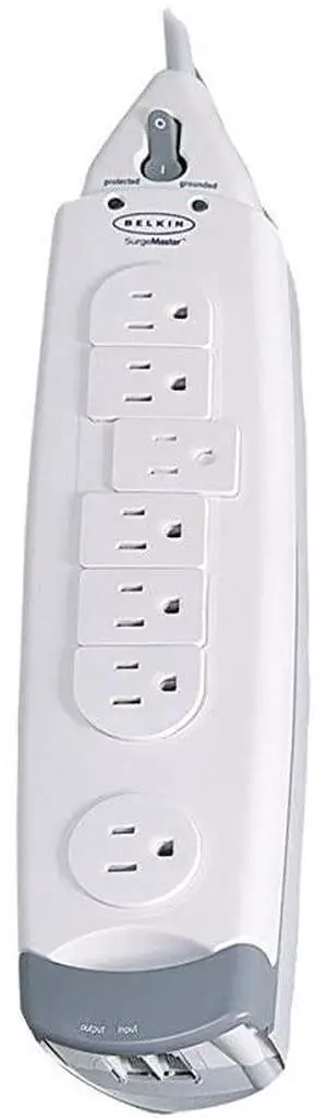 7Outlet SurgeMaster Home Series Power Strip Surge Protector with 12Foot Power Cord 1045 Joules F9H71012White