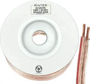 for Kinter 100ft 16-Gauge Audio Stereo Speaker Wire Cable 100 Feet 30.48 Meters 2 Conductor Polarity Marked Flexible Clear PVC CCA Home Theater HiFi Surround or Auto for Kinter Amps