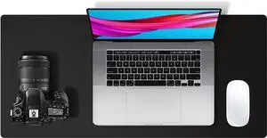 Leather Desk Pad Protector Mouse Pad Office Desk Mat Non-Slip PU Leather Desk Blotter Laptop Desk Pad Waterproof Desk Writing Pad for Office and Home (Black 23.6 x 13.7)