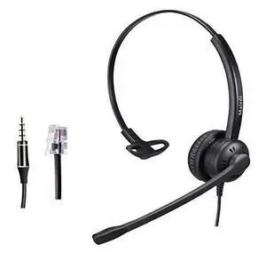Headset with RJ9 Jack and Noise Cancelling Microphone for Call Centers Offices with Two Connectors RJ9 and 35mm Compatible with Avaya Nortel Aastra Toshiba Jabra