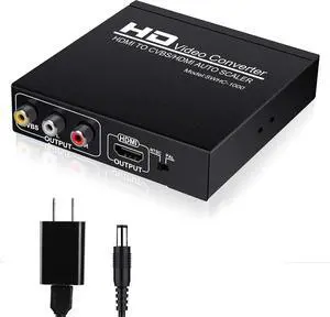HDMI to RCA and HDMI Adapter Converter HDMI to HDMI+3RCA CVBS AV Composite Video Audio Adapter/Splitter with Power Adapter Support 1080P PAL NTSC for HD TV Older TV Camera Monitor etc