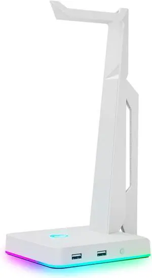 IFYOO RGB Gaming Headset Stand with 2 USB Ports, Game Headphone Mount for PC, Xbox One, PS4, Switch, Earphone Holder Hanger, Great for Gaming Stations, Fancy Desk Gamer Accessories, White