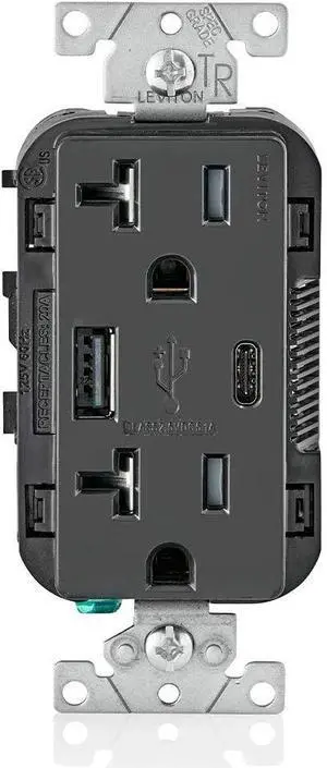 FOR-Leviton T5833-E 20-Amp Type-C USB Charger/Tamper Resistant Receptacle Black
