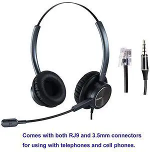 Headset with Microphone Noise Canceling, Binaural with RJ9 Jack & 3.5mm Connector for Office Call Center Deskphone Cell Phone PC Laptop, Work for Cisco 7941 7965 6941 7861 8811 8961
