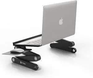 Laptop Table Stand Adjustable Riser: Portable with Mouse Pad Fully Ergonomic Mount Ultrabook MacBook Gaming Notebook Light Weight Aluminum Black Bed Tray Desk Book Fans Up to 17 inch