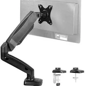 Height Adjustable Monitor Arm Single Counterbalance Desk Mount for Screens up to 27 inches Fully Articulating Black Pneumatic Universal VESA Stand STANDV001O