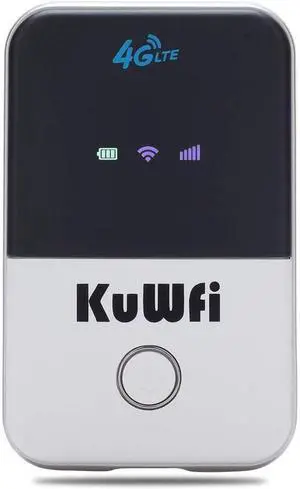 KuWFi 4G LTE Mobile WiFi Hotspot Unlocked Travel Partner Wireless 4G Router with SIM Card Slot Support LTE FDD B2/B4/B5/B12/B17 Network Band for AT&T/T-Mobile