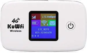 KuWFi 4G LTE Mobile WiFi Hotspot Unlocked Wireless Internet Router Devices with SIM Card Slot for Travel Support B1/B3/B5/B7/B8/B20 in Europe Caribbean South America Africa