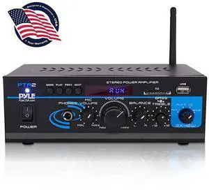 Home Audio Power Amplifier System - 2X40W Mini Dual Channel Mixer Sound Stereo Receiver Box w/ AUX, Mic Input - For Amplified Speakers, PA, CD Player, Theater via RCA, Studio Use -  PTA2