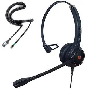 IPH250 OptimoX Single Ear Noise CancellingCorded Headset for Call CenterOfficeLandline Phones with U10PS Bottom Cable w RJ9 Jack Cable Works with All Yealink ModelsSnomLG Other Phones
