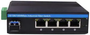 Harsh Outdoor 5-Port Gigabit Ethernet Fiber Converter Industrial DIN-Rail Network Switch 100/1000Base-T to LC Up to 20KM(with SFP Transceiver) IP40 Extreme Heat -40 85C (-40 185F)
