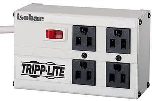 for Isobar 4 Outlet Surge Protector Power Strip 6ft Cord Right Angle Plug 3330 Joules Metal amp $50000 Insurance IBAR46DGray