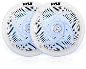 for  Marine Speakers 4 Inch 2 Way Waterproof and Weather Resistant Outdoor Audio Stereo Sound System with LED Lights 100 Watt Power and Low Profile Slim Style 1 Pair PLMRS43WL White