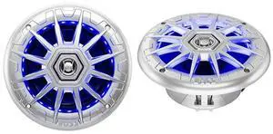 for MRGB65S 6.5 Inch Marine Speakers - Weatherproof, 200 Watts Per Pair, 100 Watts Each, Multi-Color Illumination, Full Range, 2 Way, Sold In Pairs, SILVER