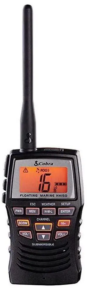 Marine Radio MR HH150 FLT 3 Watt Floating Long Range Handheld VHF Radio NOAA International Waterproof Submersible Weather Alerts LCD Screen Belt Clip