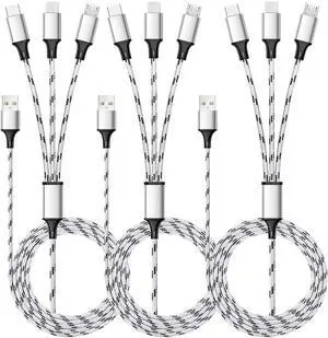 Multi Charging Cable 5ft 3Pack Multi Charger Cable Nylon Braided Multiple USB Cable Universal 3 in 1 Charging Cord Adapter with Type-C Micro USB Port Connectors for Cell Phones and More