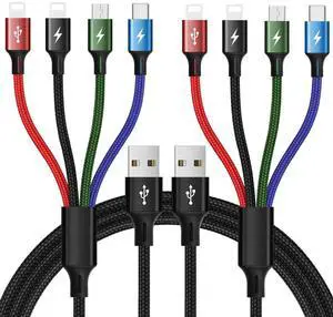 for Minlu 4Ft/1.2M Multi USB Fast Charger Cord 4A 4-in-1 Charging Cable with Dual Phone/USB C/Micro USB Port Adapter for Phone/Tablets/Samsung Galaxy/Google Pixel/Sony/LG/Huawei and More (2Pack)