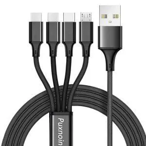 Multi Charging Cable Multi Charger Cable 2Pack 4FT Nylon Braided Universal 4 in 1 Multiple USB Cable Fast Charging Cord Adapter with Type-C Micro USB Port Connectors for Cell Phones Tablets and More