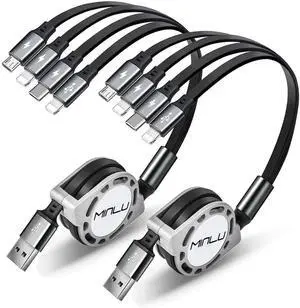 for Minlu 4Ft/1.2M Multi Retractable Fast Charger Cord 4A 4-in-1 Charging Cable with Dual Phone/Type C/Micro USB Port Adapter for Phone/Huawei/Samsung Galaxy/Pixel/Sony/LG/Tablets(2Pack/Gray)