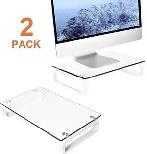 Pack Computer Monitor Stand Riser Multi Media Desktop Stand for Flat Screen LCD LED TV LaptopNotebookXbox One with Tempered Glass and Metal LegsHD0T01