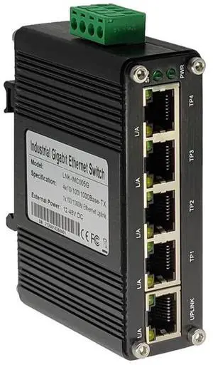 Mini Industrial 5 Ports Gigabit Switch Hardened 5 Port RJ45 10/100/1000Mbps Ethernet Switch Din Rail Mount Ethernet Switch Wall Mounts Included (-40 to 167 oF) 10Gbps Switching Capacity