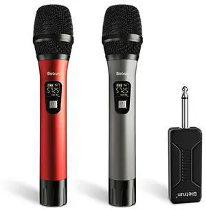 Microphone UHF Dual Handheld Dynamic Mic System Set with Rechargeable Receiver 160ft Range 635mm14 Plug for Karaoke Voice Amplifier PA System Singing Machine Church