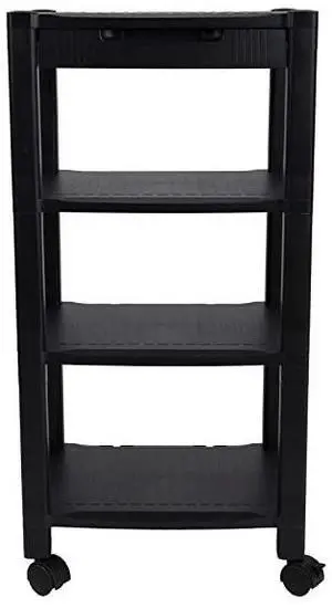 PRCARTLG-BLK 4 Printer Cart, Stand with Wheels, Drawer, Cord Management, Office Paper, Shelf Organization, 40 lb Capacity, Black