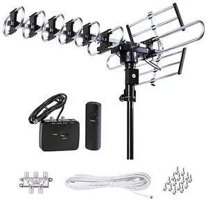 FOR-Outdoor HD TV Antenna Strongest Up to 200 Miles Long Range with Motorized 360 Degree Rotation UHFVHFFM Radio with Infrared Remote Control Advanced Design Plus Installation Kit