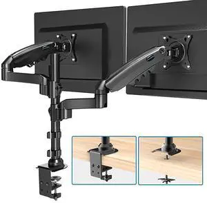 for  Monitor Stand Height Adjustable Gas Spring Double Arm Monitor Mount Desk Stand Fit Two 17 to 32 inch Screens with Clamp Grommet Mounting Base Each Arm Hold up to 198lbs