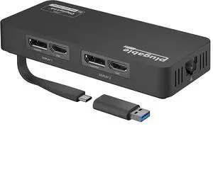 Plugable 4K DisplayPort and HDMI Dual Monitor Adapter with Ethernet for USB 3.0 and USB-C Compatible with Windows