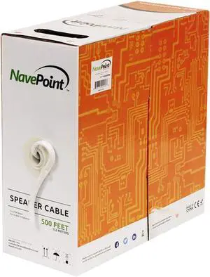 NavePoint 500ft in Wall Audio Speaker Cable Wire CL2 16/2 AWG Gauge 2 Conductor Bulk White