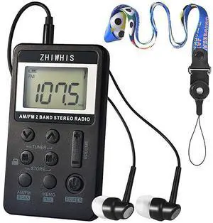 FOR-Portable Radio  AM FM Mini Transistor Rechargeable Battery Personal Digital Tuning Stereo Pocket Walkmen Radios with Shutdown Memory and Earphone amp MultiFunction Lanyard for Walking Travel