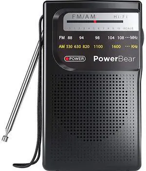 Portable Radio | AMFM 2AA Battery Operated with Long Range Reception for Indoor Outdoor Emergency Use | Radio with Speaker Headphone Jack Black