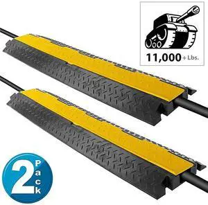 Ramp1 Channel Rubber Floor Cord ConcealerHeavy Duty Cable Protector WireHosePipe Hider Driveway Protective Covering Armor PCBLCO102X2 Pair Black and Yellow