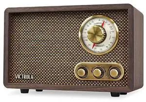 Retro Wood Bluetooth FMAM Radio with Rotary Dial Espresso